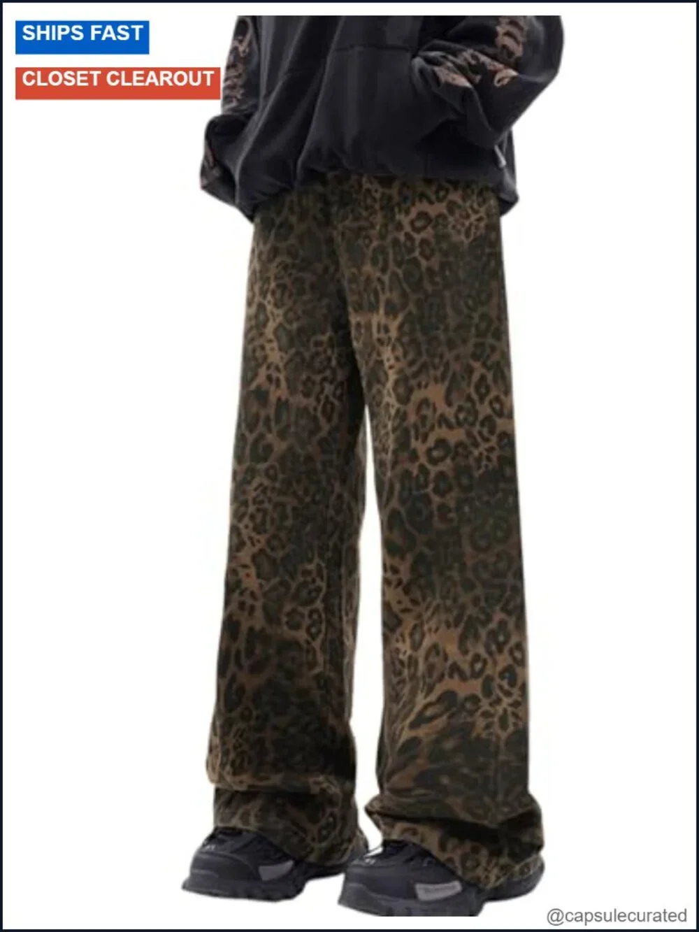 Leopard Print Baggy Jeans Men Y2K Vintage Hip Hop Wide Leg Denim Pants